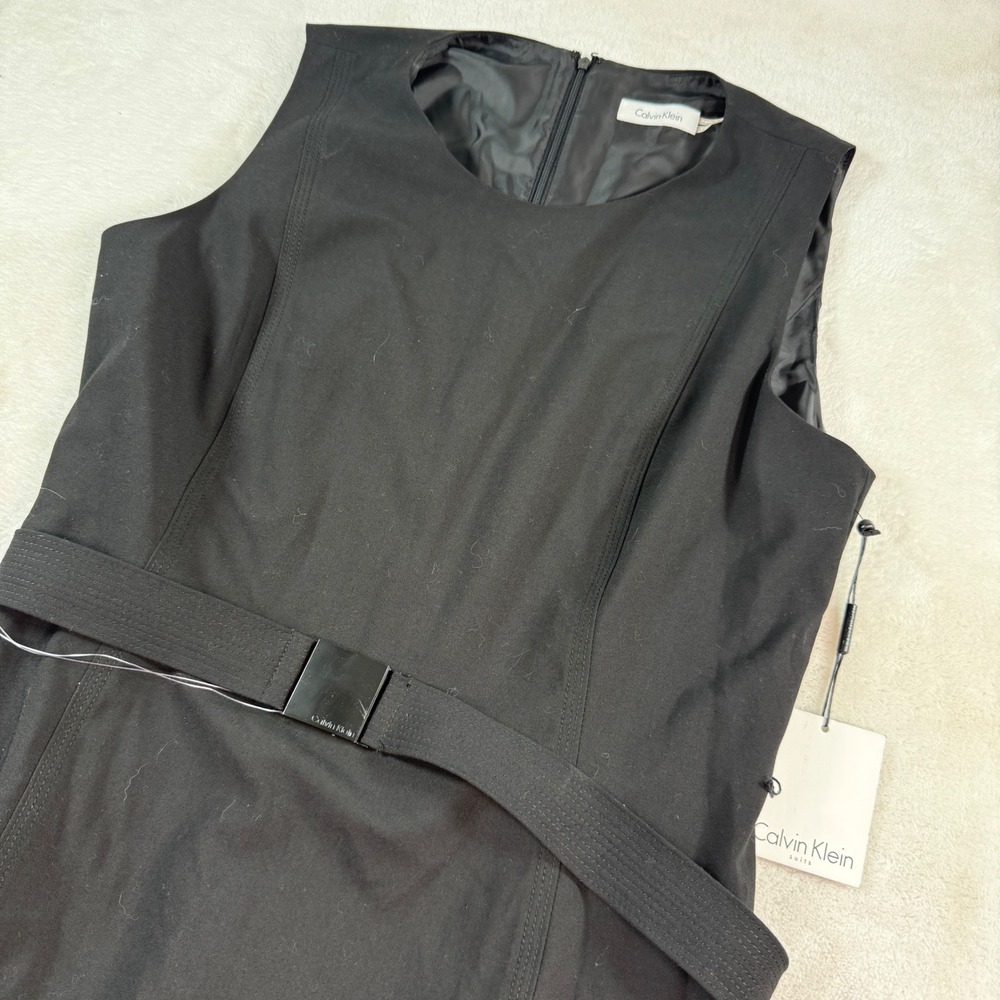 Calvin Klein Womens Black Sleeveless Belted‎ Sheath Suit Dress Size 14 NEW